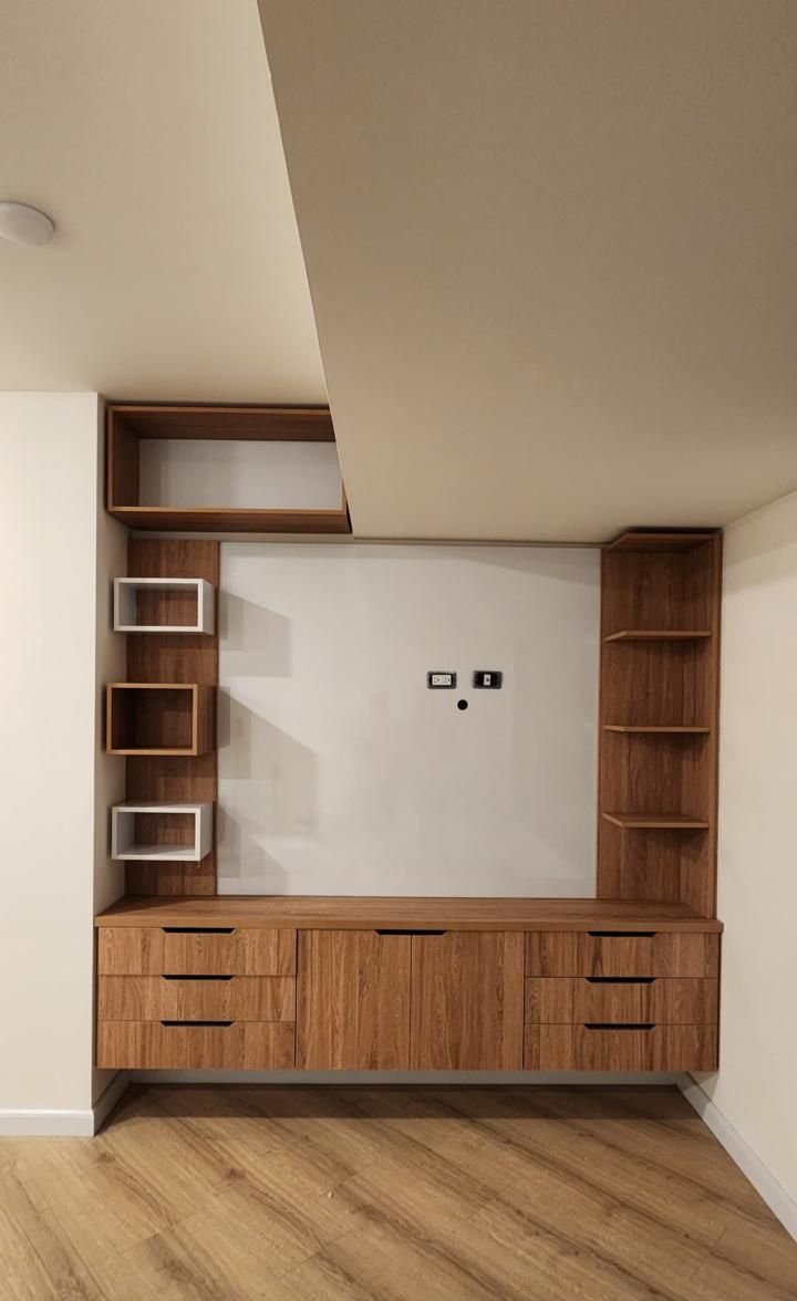Diseño de interiores con mueble de TV en madera en Bogotá — Vertika Remodelaciones